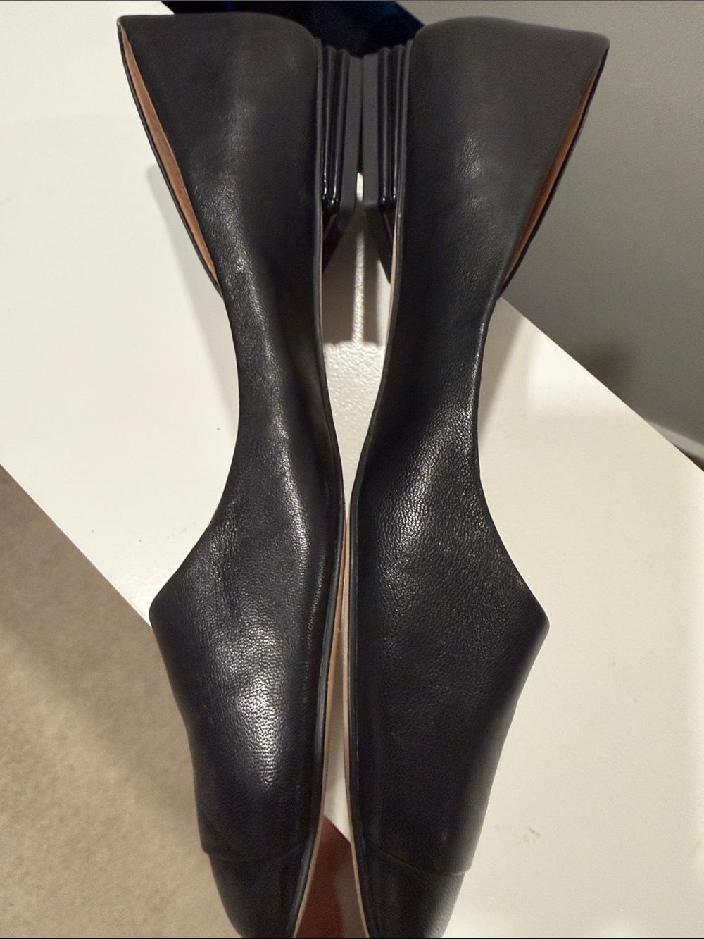 Black Leather Square-Toe SARTO Flats US 10 square heel cut out side A-TRACY SHOE - Picture 5 of 8